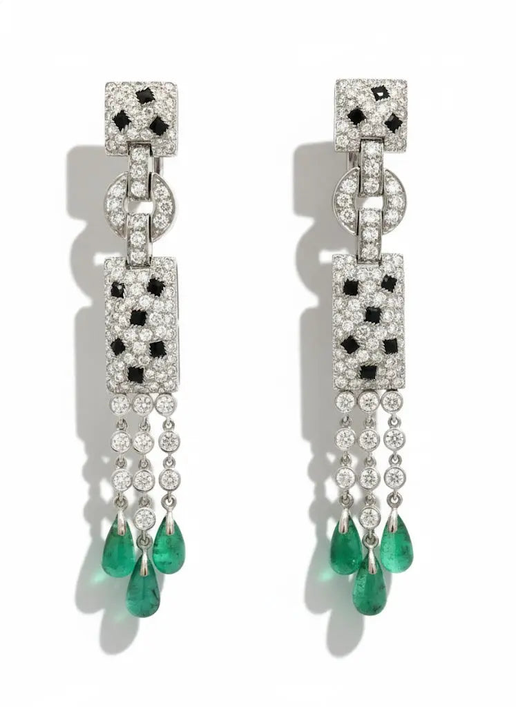 Cartier, 18K Gold Diamond Gemstone Panthere Earrings Cartier