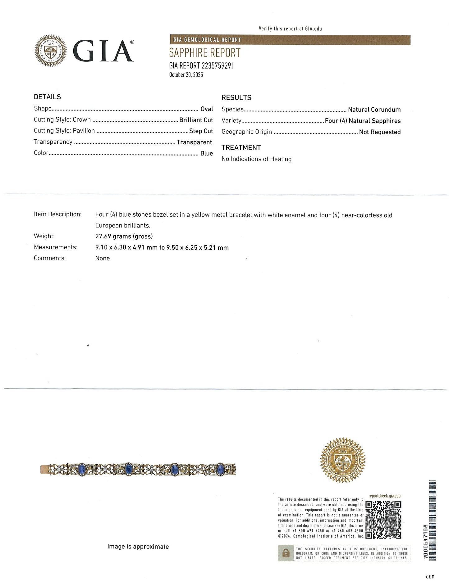 18K Gold Enamel Sapphire Diamond, GIA Lueur Jewelry