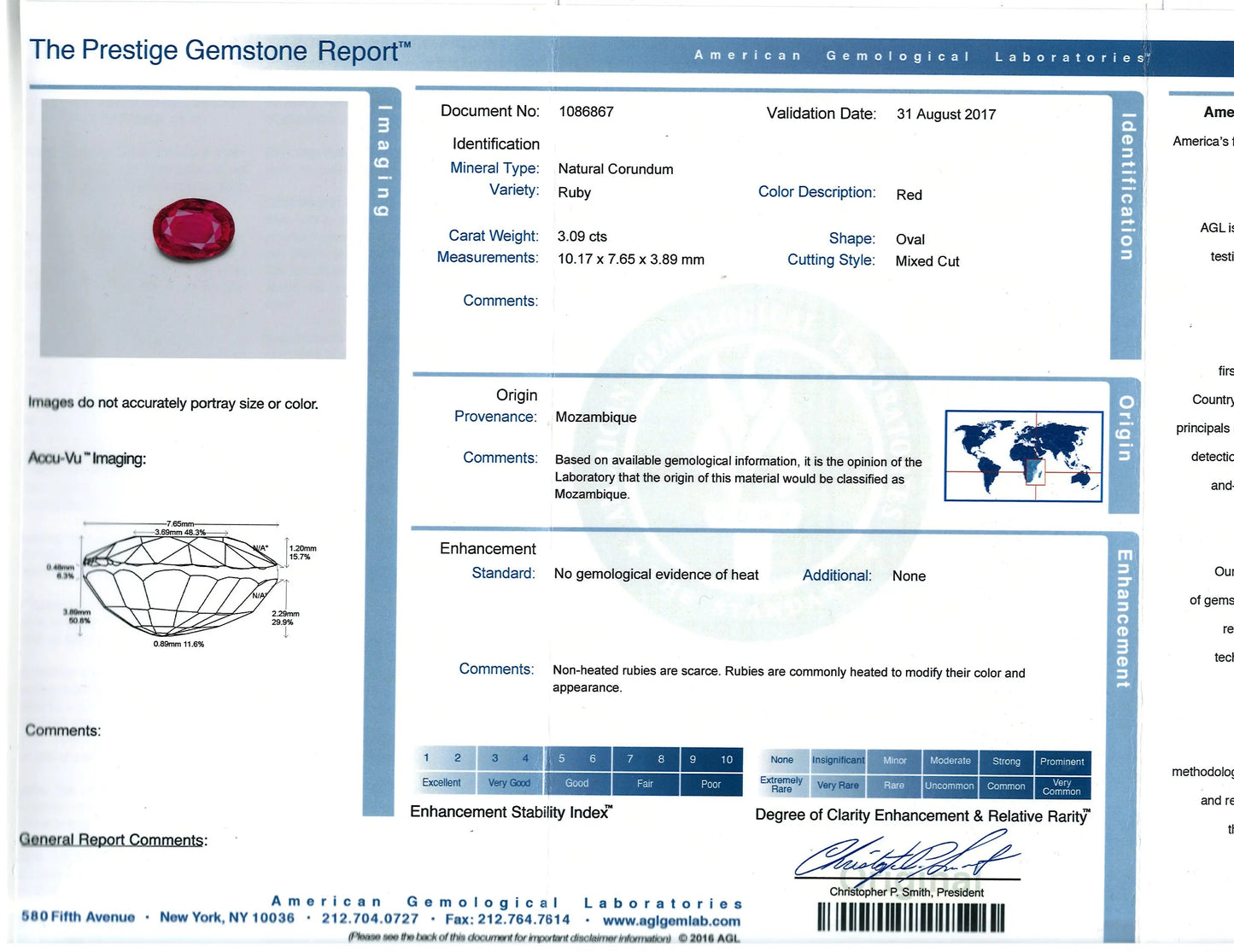 Platinum 18K Gold 3.09ct Mozambique no-heat Ruby Diamond Ring, AGL Lueur Jewelry