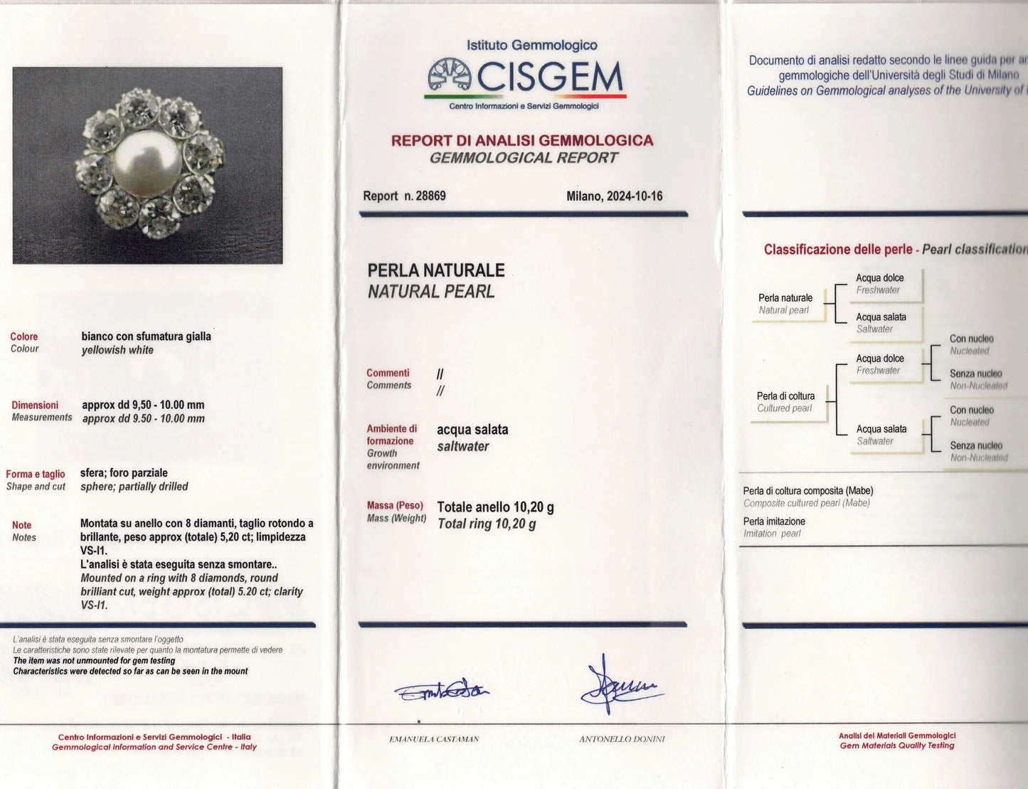 Platinum & Gold Natural Pearl Diamond Ring, CISGEM Lueur Jewelry