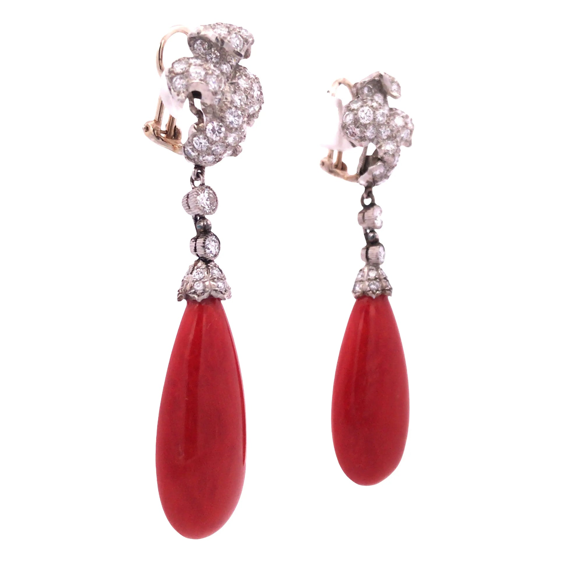 Buccellati, 18K Gold Coral Diamond Earrings Buccellati