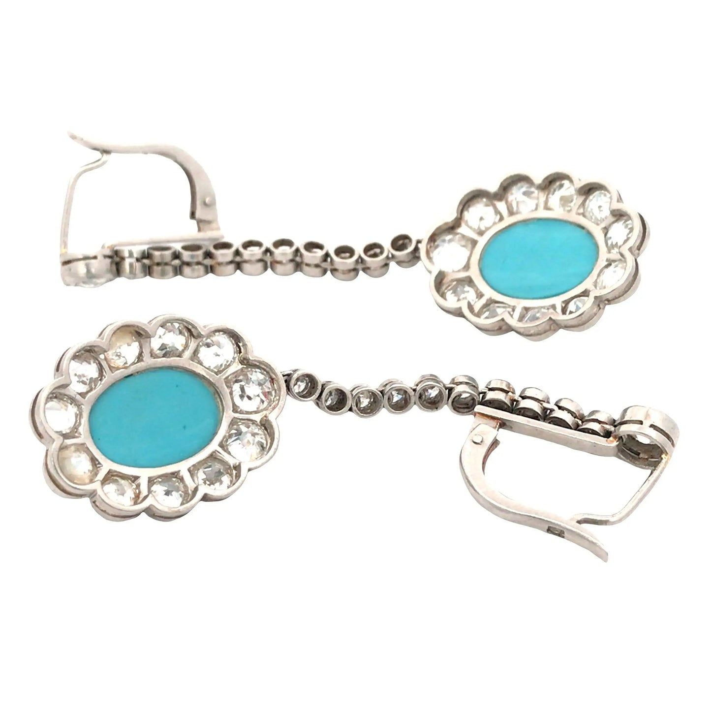 Edwardian Platinum Turquoise Diamond Earrings Lueur Jewelry