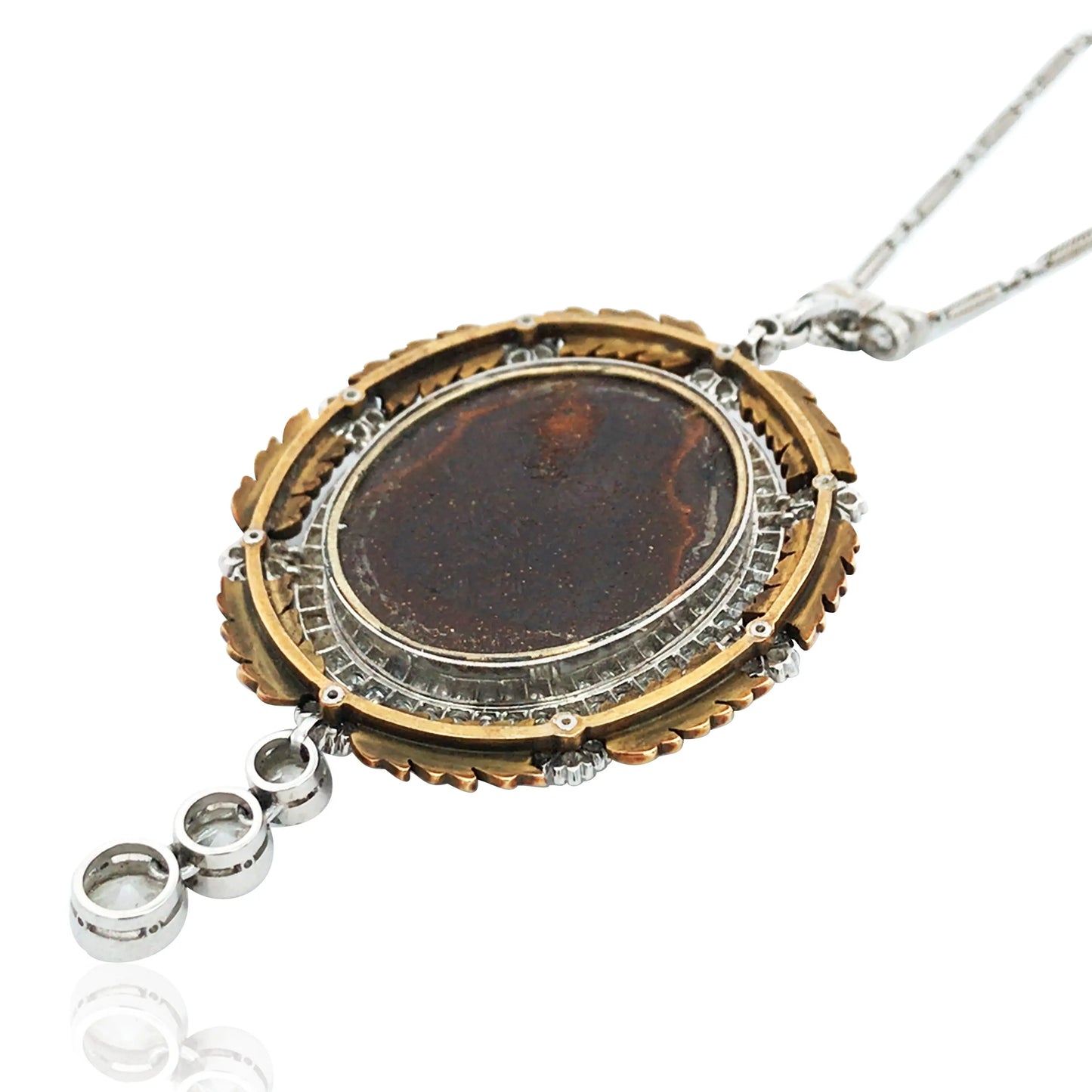 Antique Platinum Gold Boulder Opal Cameo Pendant Necklace Lueur Jewelry