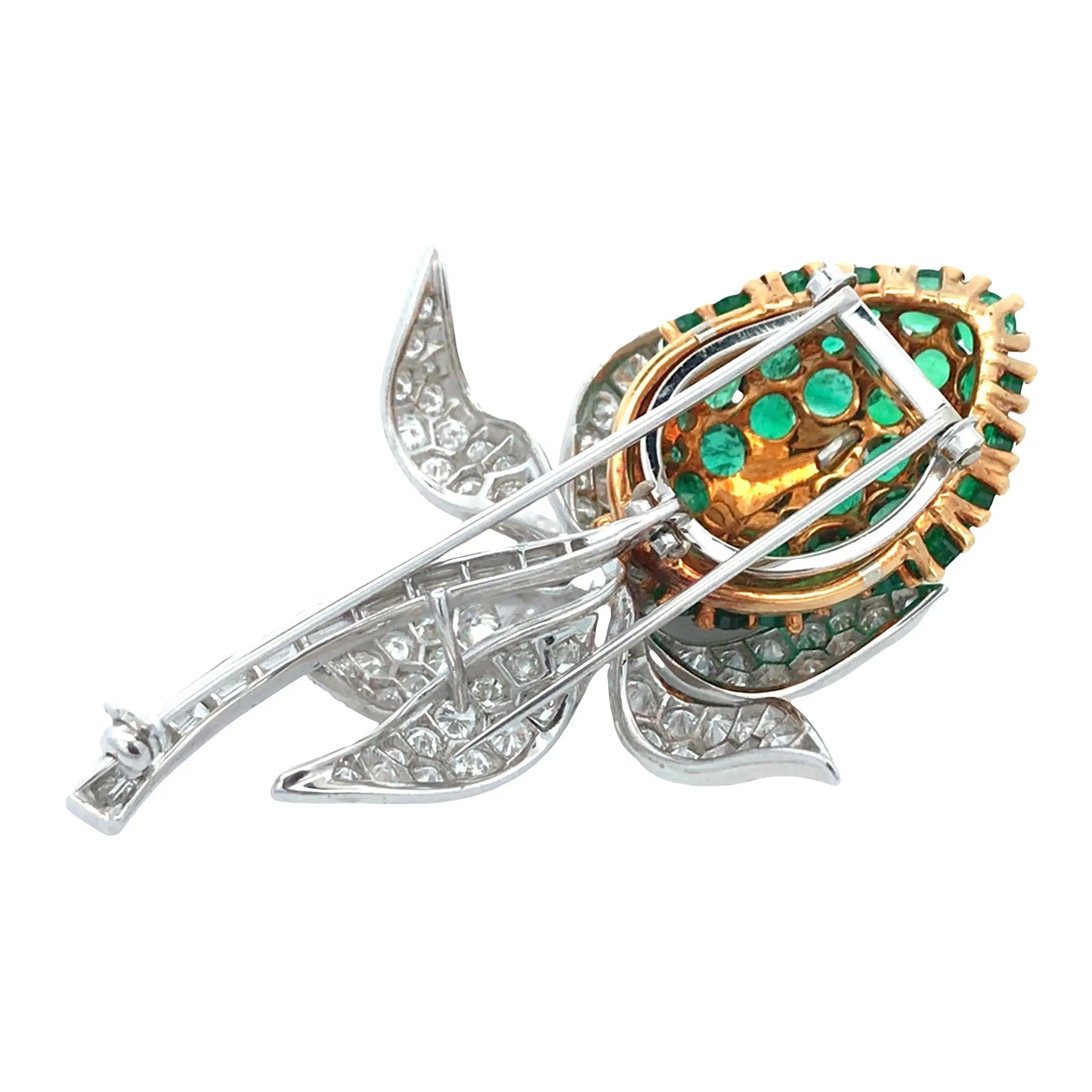 Emerald Diamond Flower Brooch Lueur Jewelry