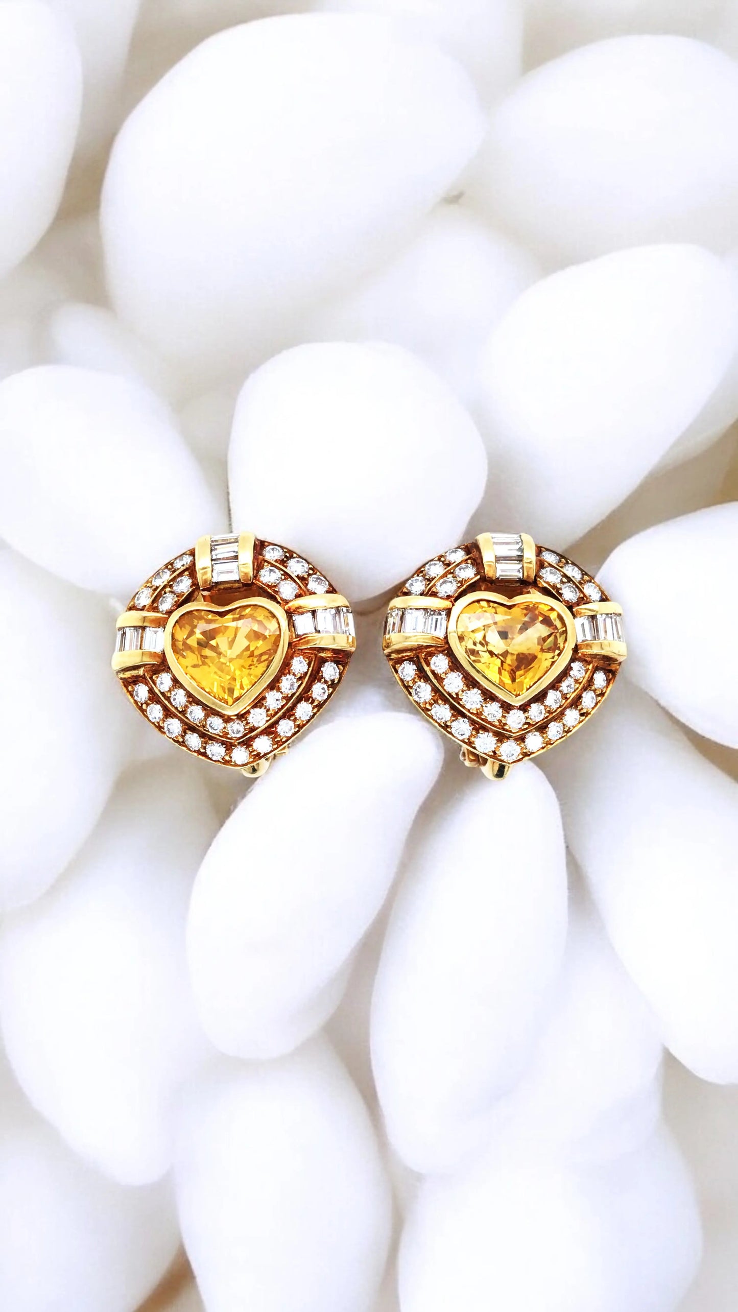 Bvlgari, 18K Gold Yellow Sapphire Diamond Earrings Bvlgari