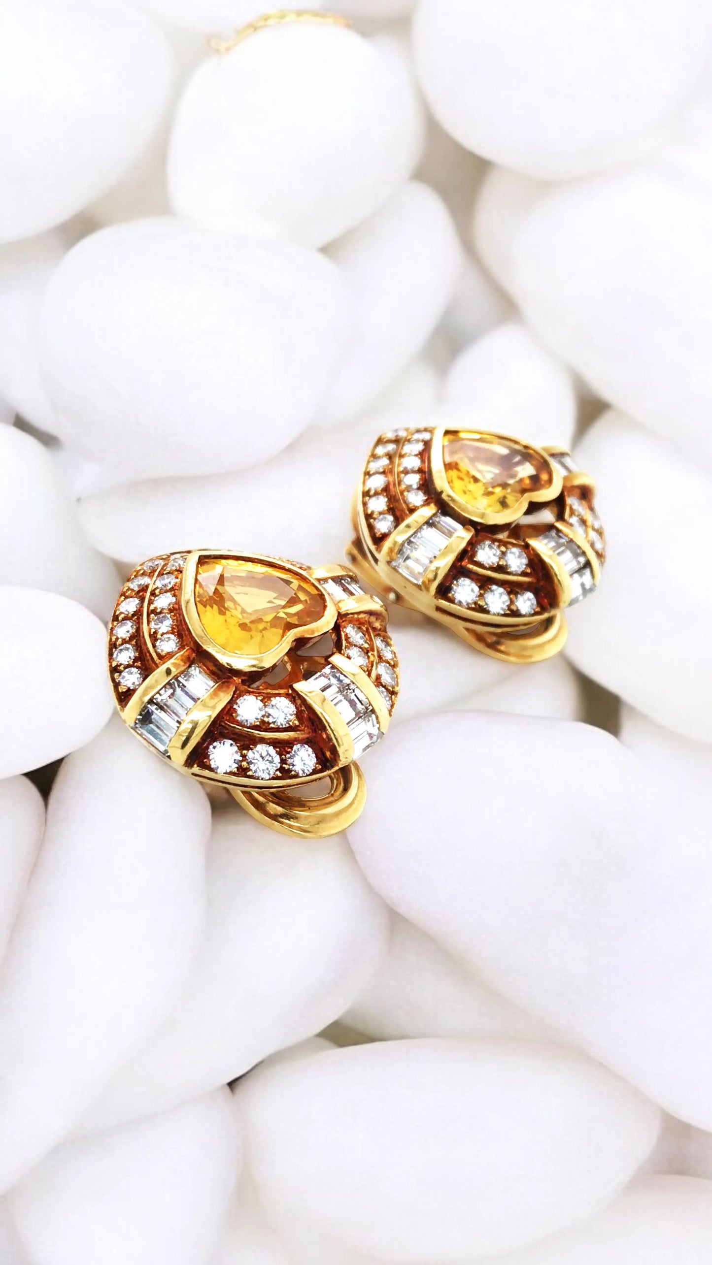 Bvlgari, 18K Gold Yellow Sapphire Diamond Earrings Bvlgari