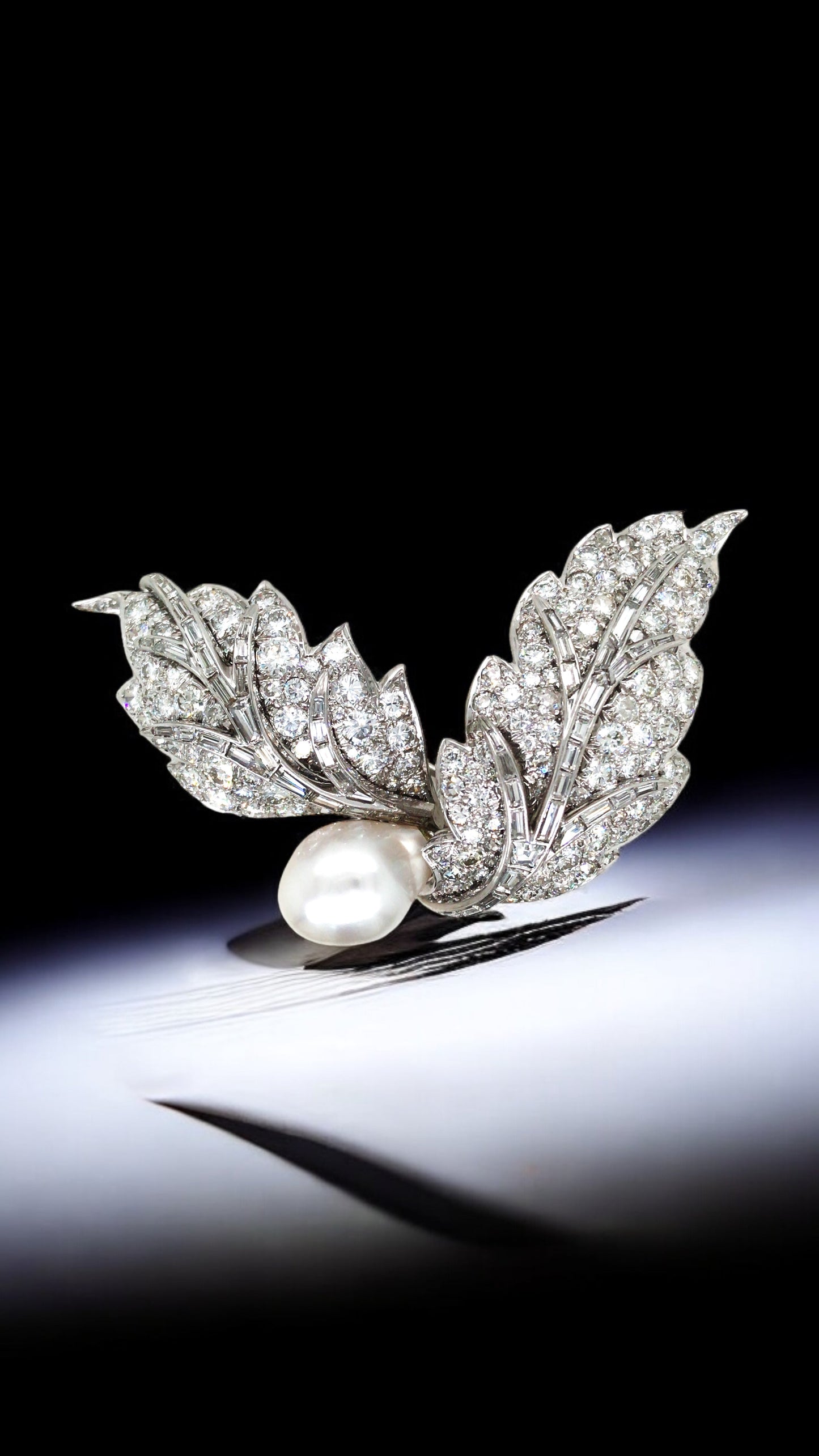 David Webb, Platinum Pearl Diamond Brooch David Webb