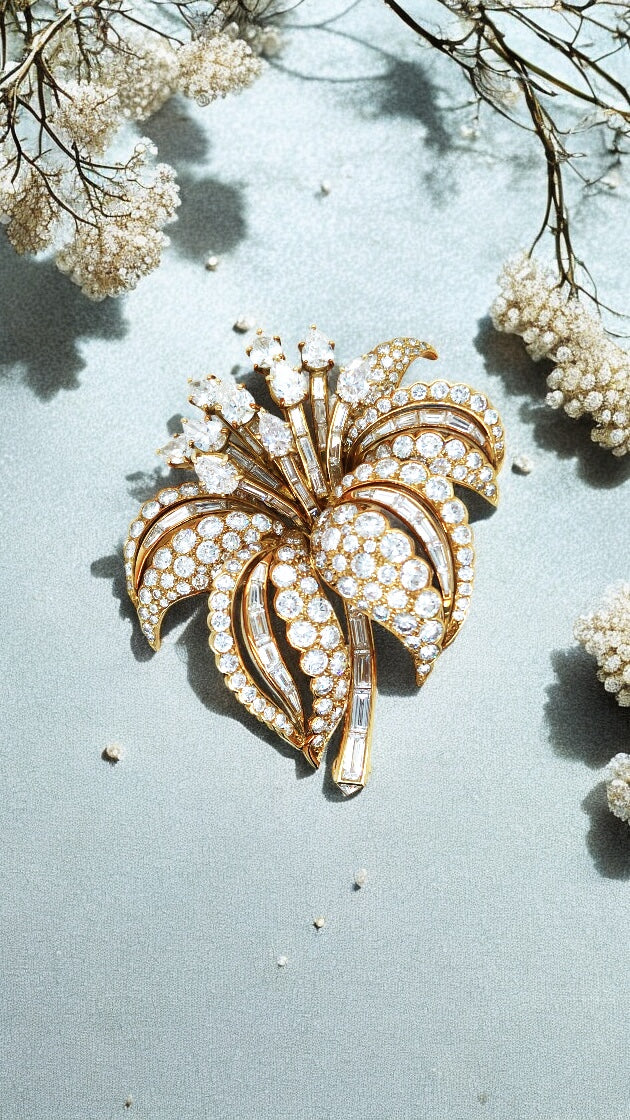 Cartier, 18K Gold Diamond Flower Brooch