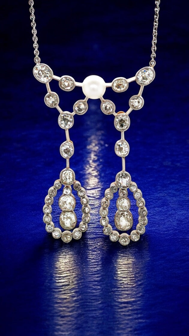 Edwardian Natural Pearl Diamond Necklace
