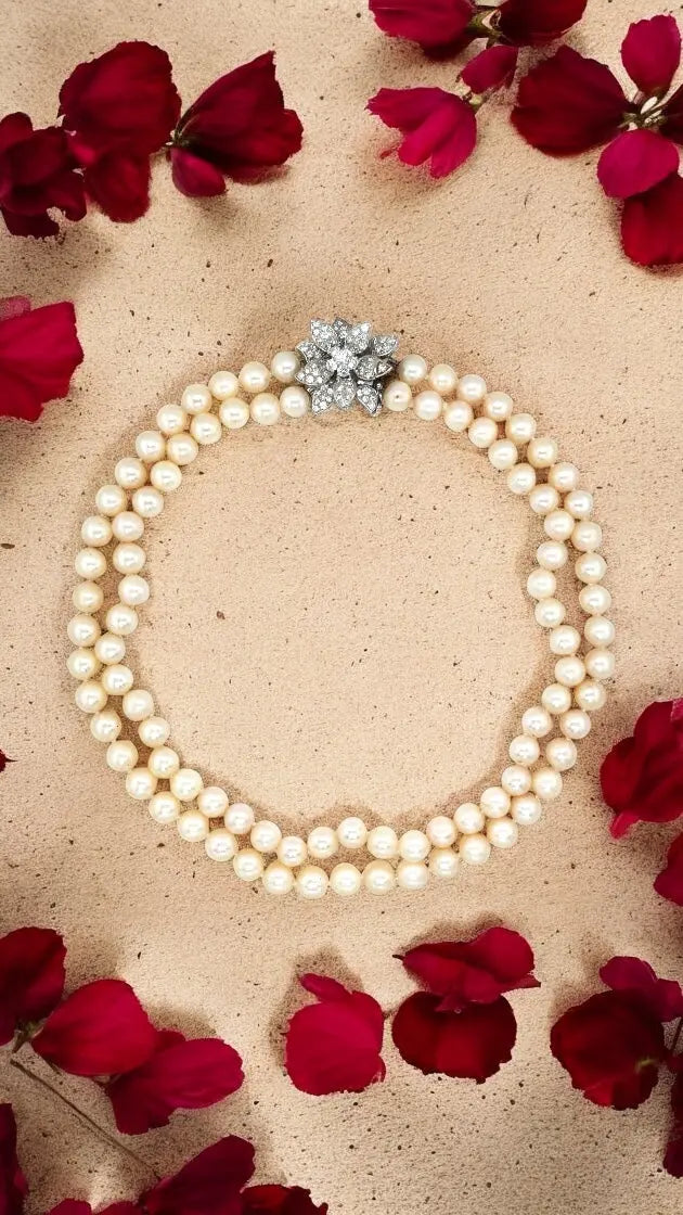 18K Gold Pearl Diamond Necklace Lueur Jewelry