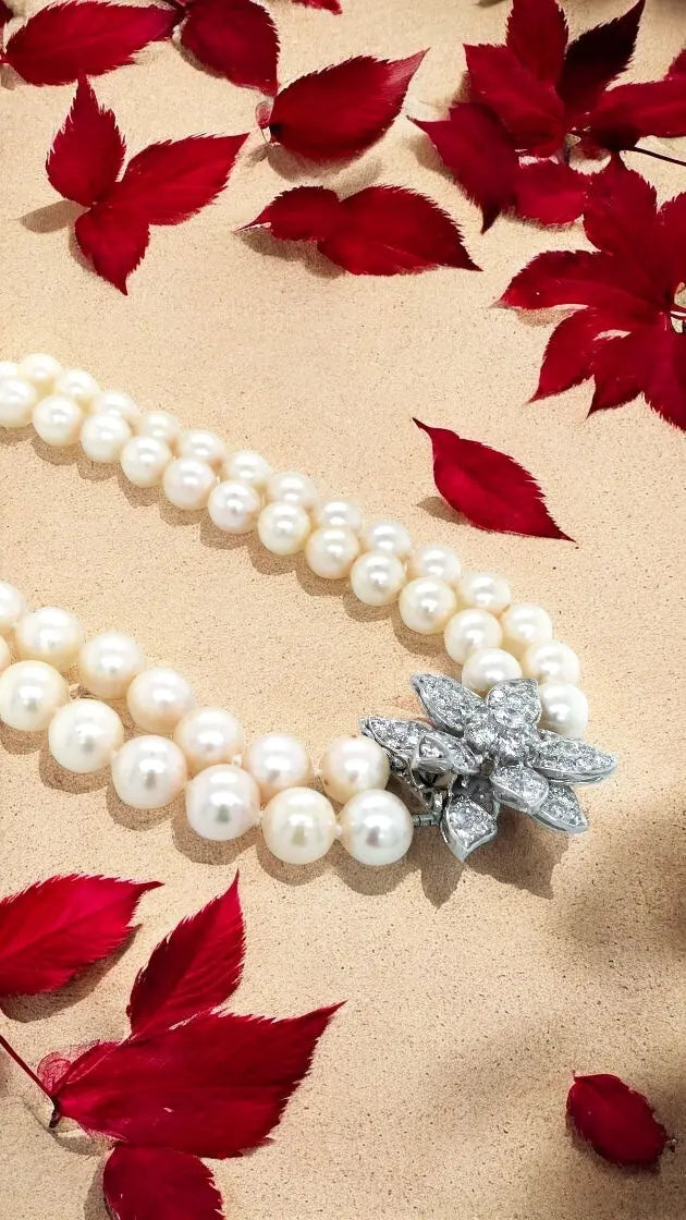 18K Gold Pearl Diamond Necklace Lueur Jewelry