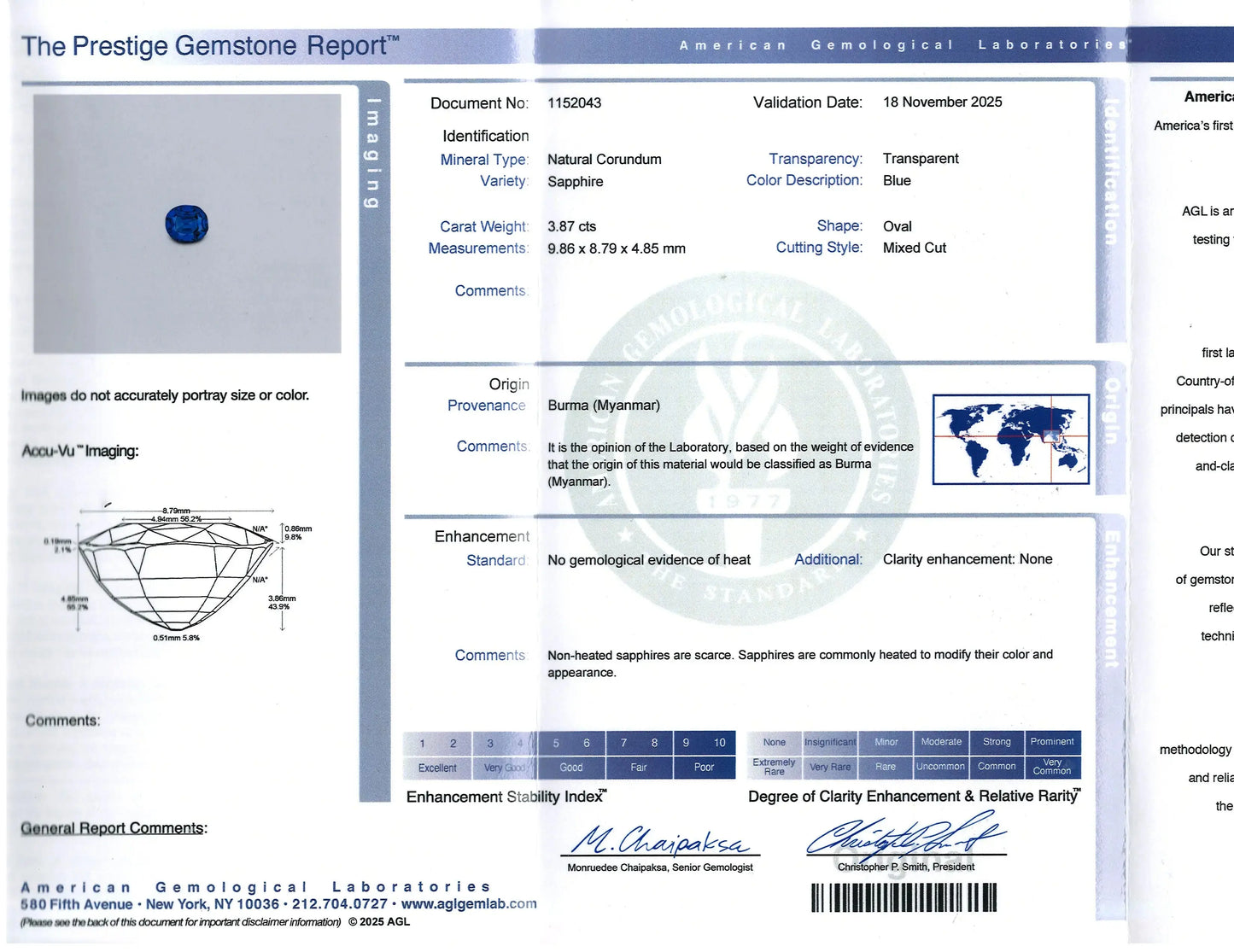 18K Gold 3.87ct Burma no-heat Sapphire Diamond Ring ,AGL Lueur Jewelry