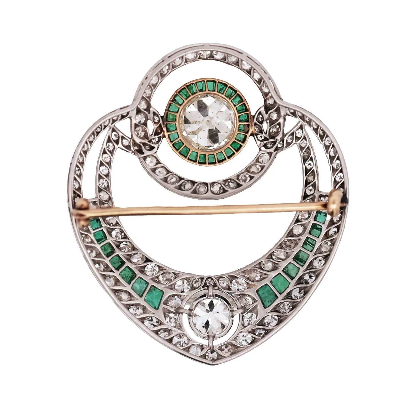 Platinum Emerald Diamond Brooch Lueur Jewelry