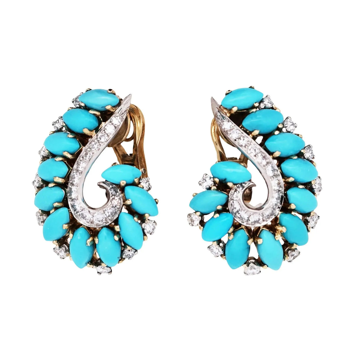 Bvlgari, 18K Gold Turquoise Diamond Earrings