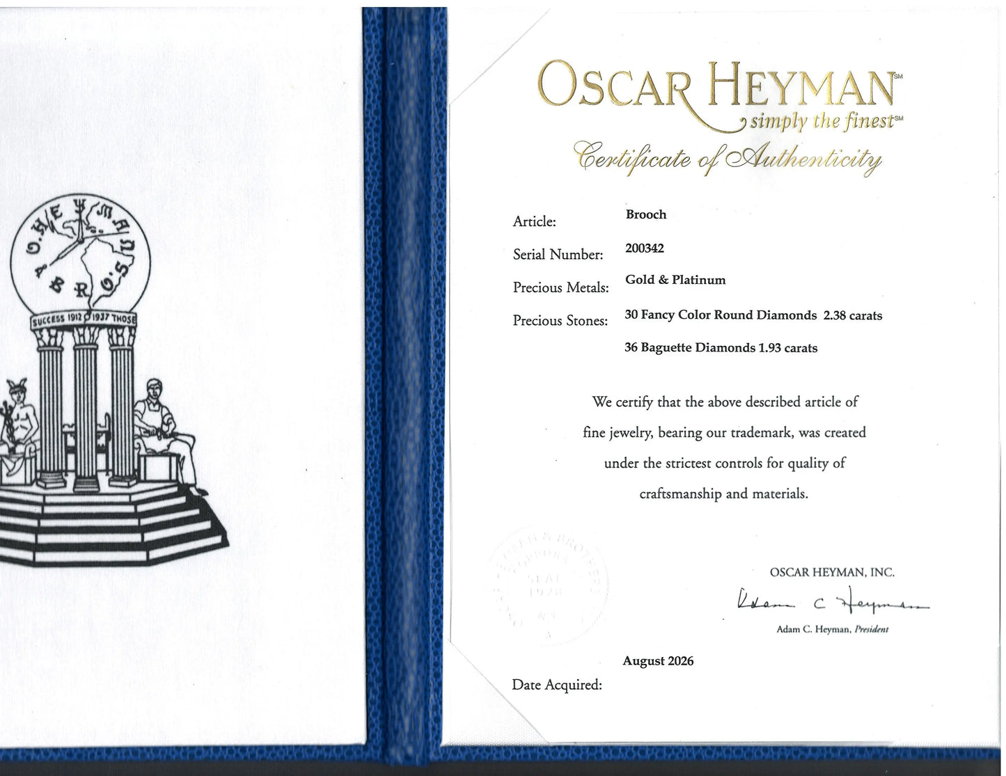 Oscar Heyman, Platinum 18K Gold Fancy Yellow Diamond Diamond Brooch, Certificate