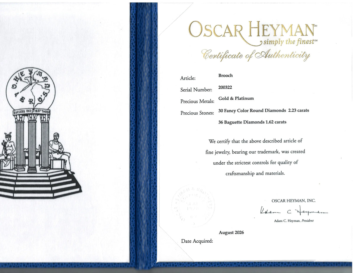 Oscar Heyman, Platinum 18K Gold Fancy Yellow Diamond Diamond Brooch, Certificate