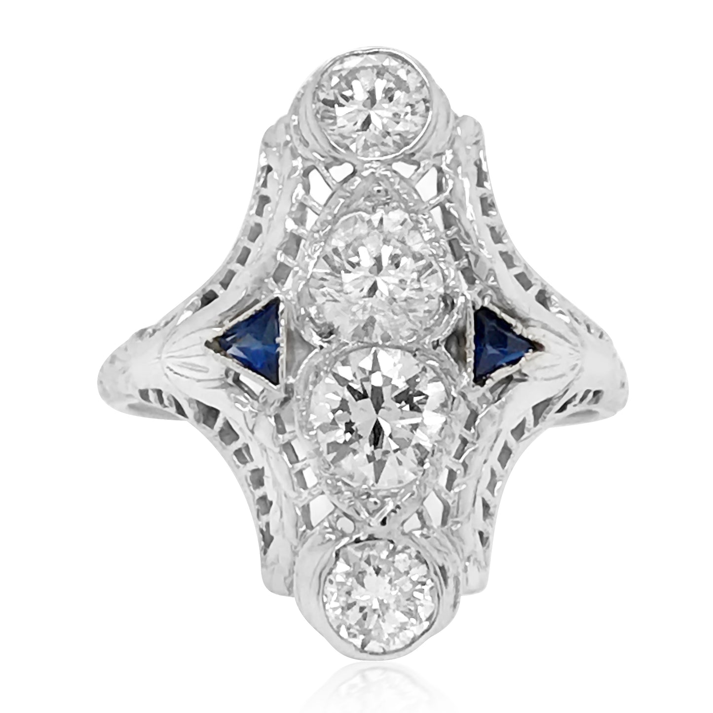 Art Deco Platinum Diamond Sapphire Ring - Lueur Jewelry