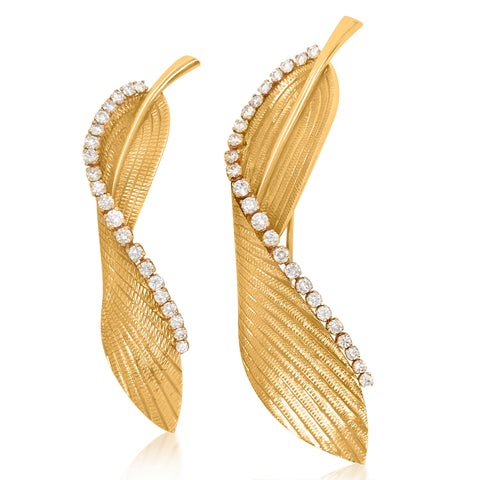 Cartier, Two Gold Diamond Feather Brooches - Lueur Jewelry