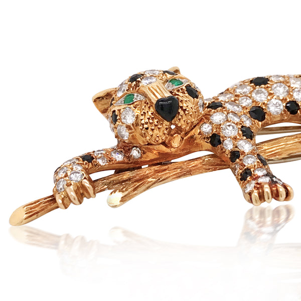 Van Cleef & Arpels, Diamond Gold Panther-on-branch Brooch - Lueur Jewelry