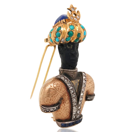 Nardi, Gold and Colored Diamond Blackamoor Brooch - Lueur Jewelry