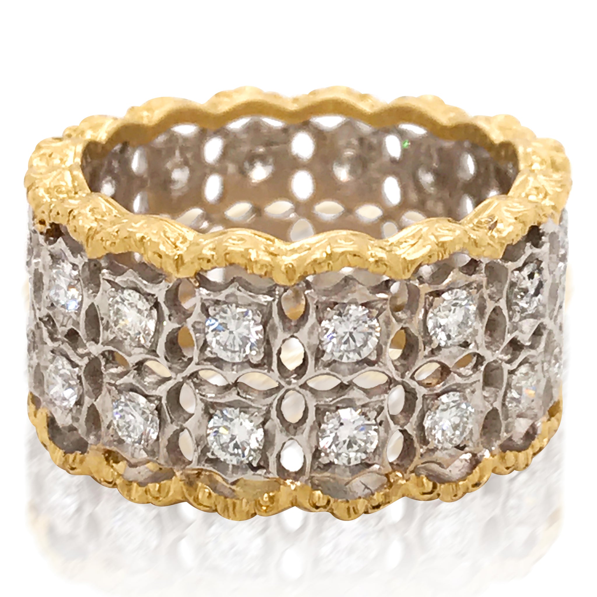 Buccellati, Openwork Gold Diamond Ring - Lueur Jewelry