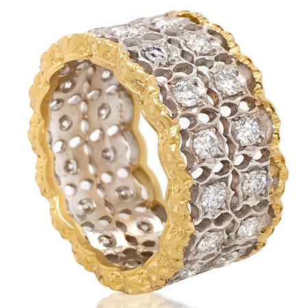Buccellati, Openwork Gold Diamond Ring - Lueur Jewelry