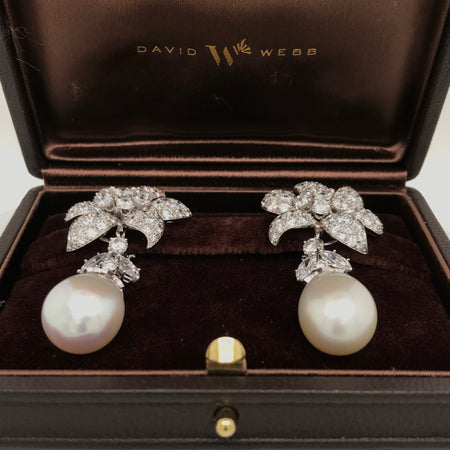 David Webb, Pearl Diamond Earrings - Lueur Jewelry