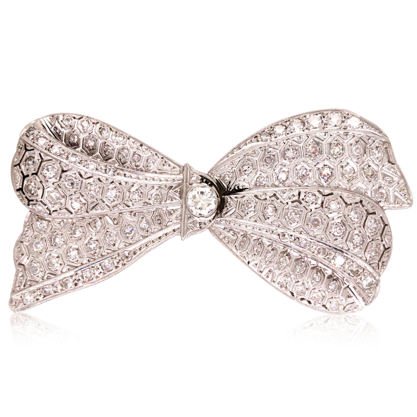Platinum Diamond Bow Brooch