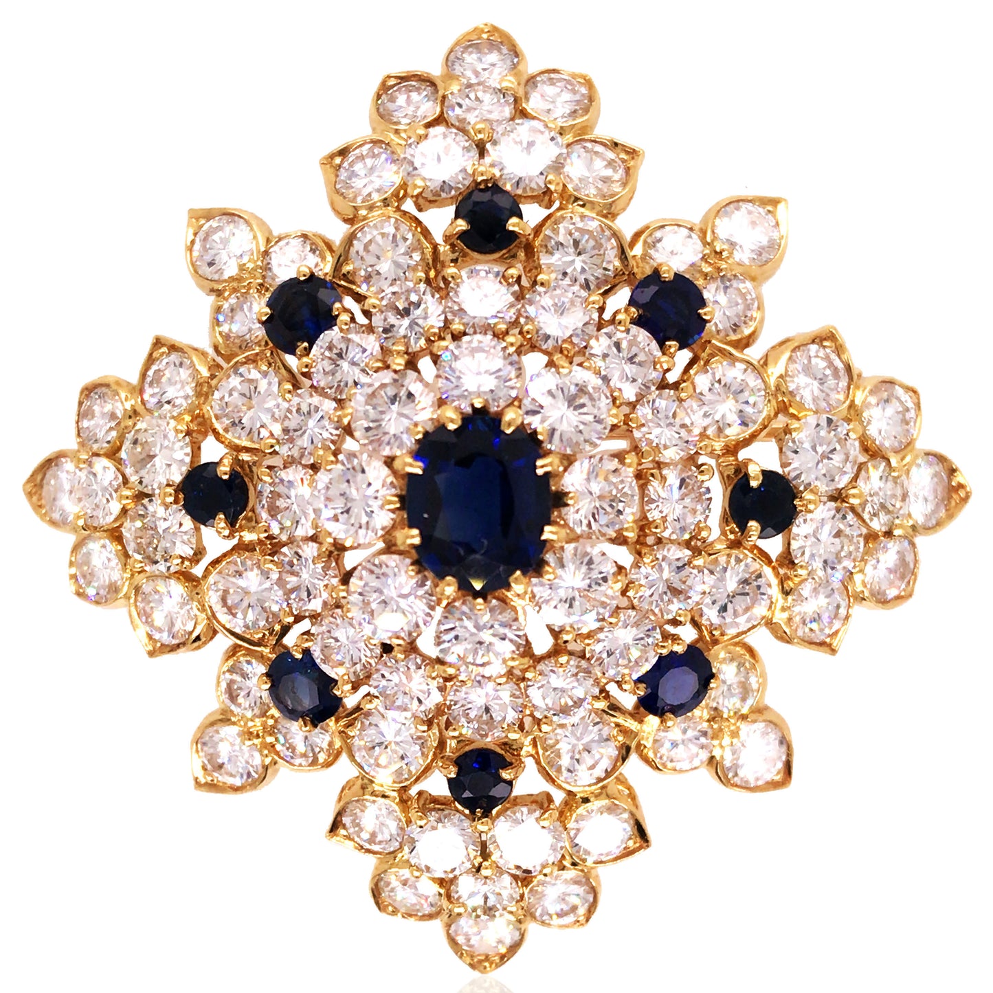 18K Gold Sapphire Diamond Brooch