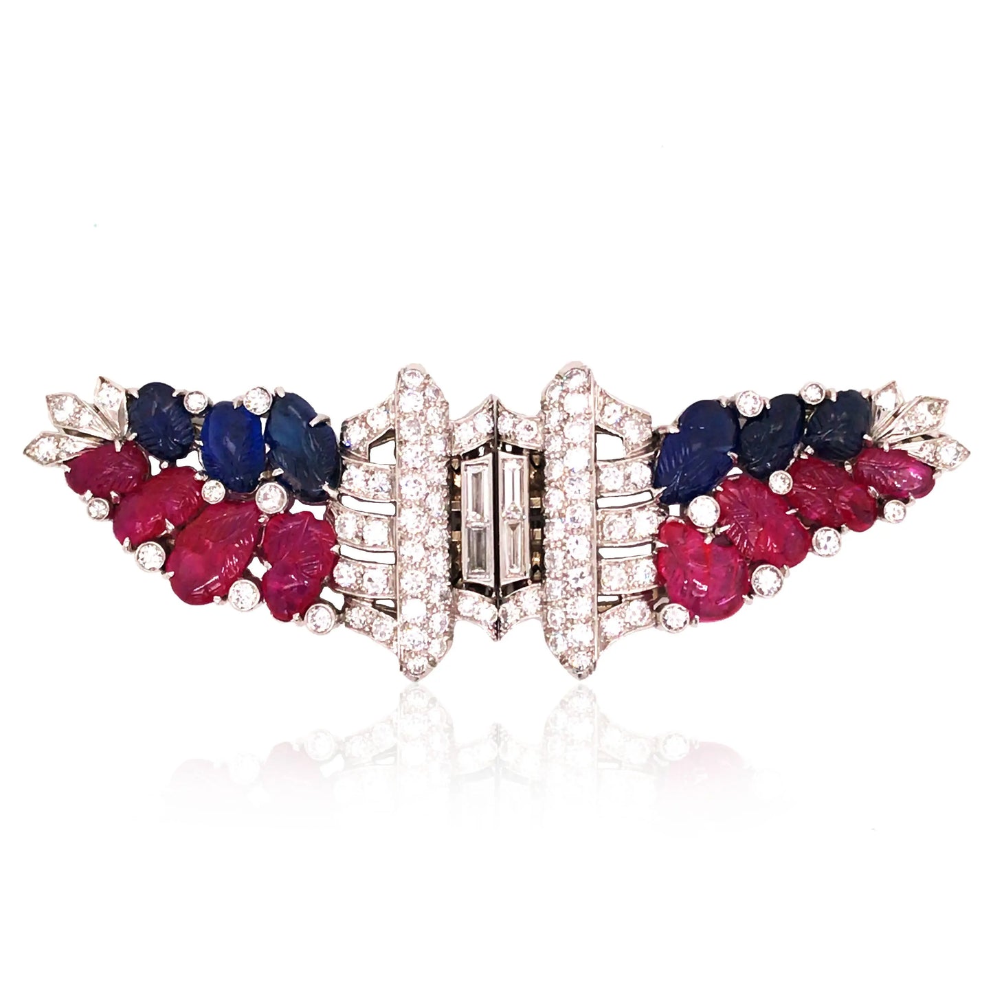 Oscar Heyman, Platinum Art Deco Diamond Gemstone Brooch Oscar Heyman