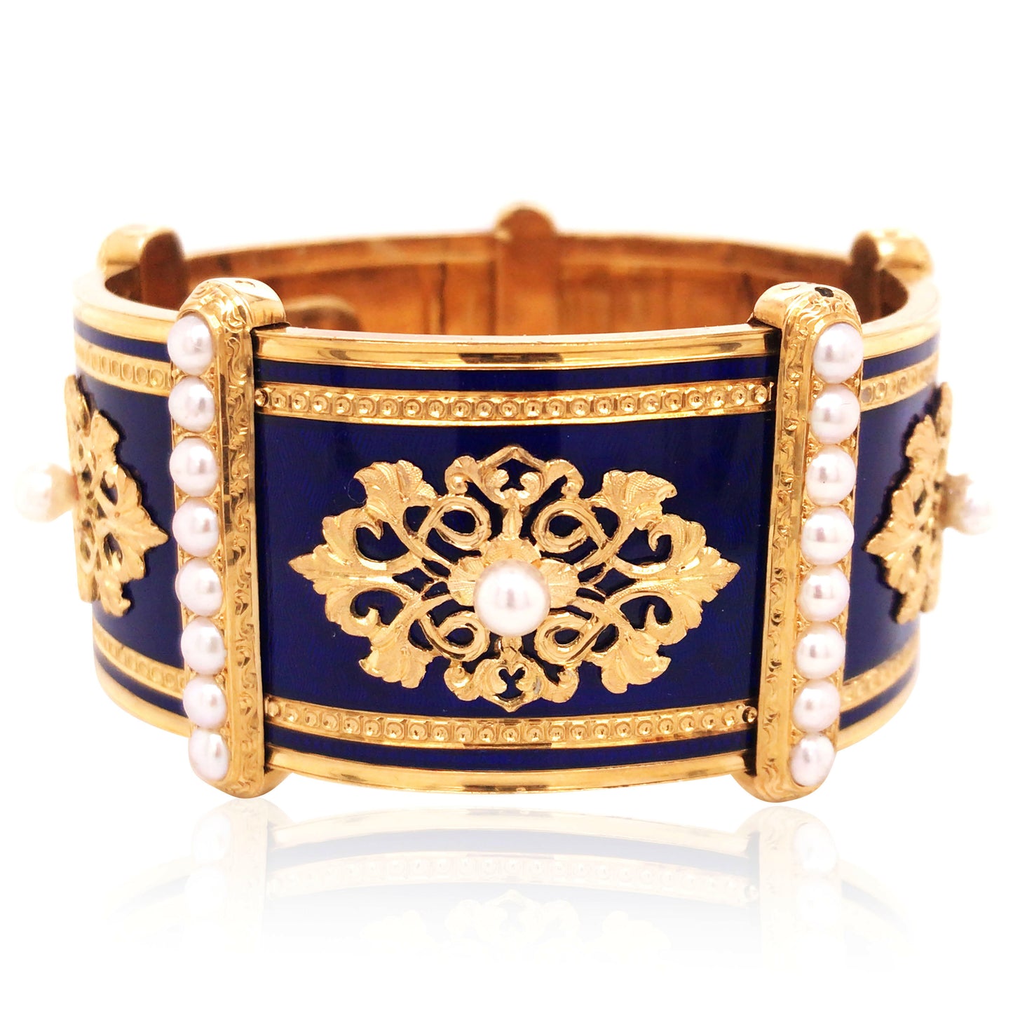18K Gold Enamel Pearl Bangle