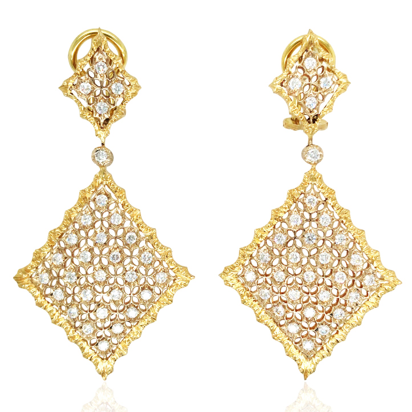 Buccellati, 18K Gold Rhombi Diamond Earrings
