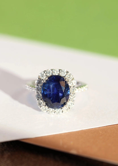 14K Gold Ceylon no-heat 4.94ct Sapphire Diamond Ring, AGL