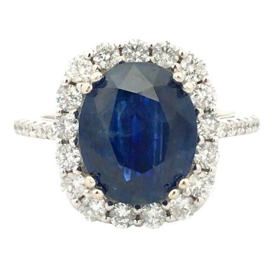 14K Gold Ceylon no-heat 4.94ct Sapphire Diamond Ring, AGL