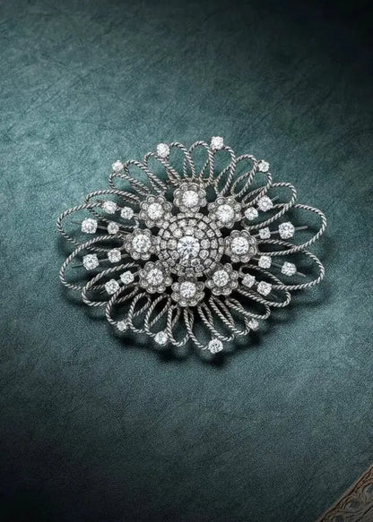 Mellerio, Platinum Diamond Brooch Mellerio