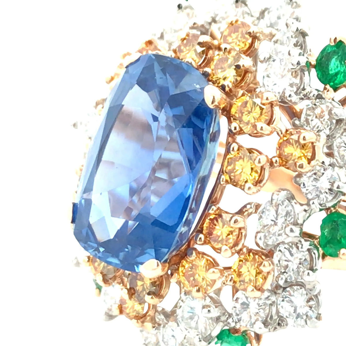 18K Gold 7.30ct Ceylon no-heat Sapphire Emerald Diamond Ring, AGL