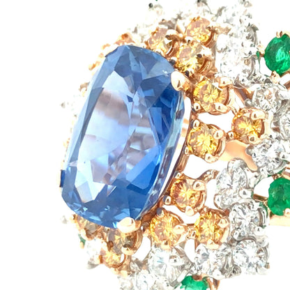 18K Gold 7.30ct Ceylon no-heat Sapphire Emerald Diamond Ring, AGL