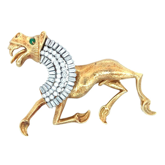 18K Gold Egyptian Horse Diamond Brooch