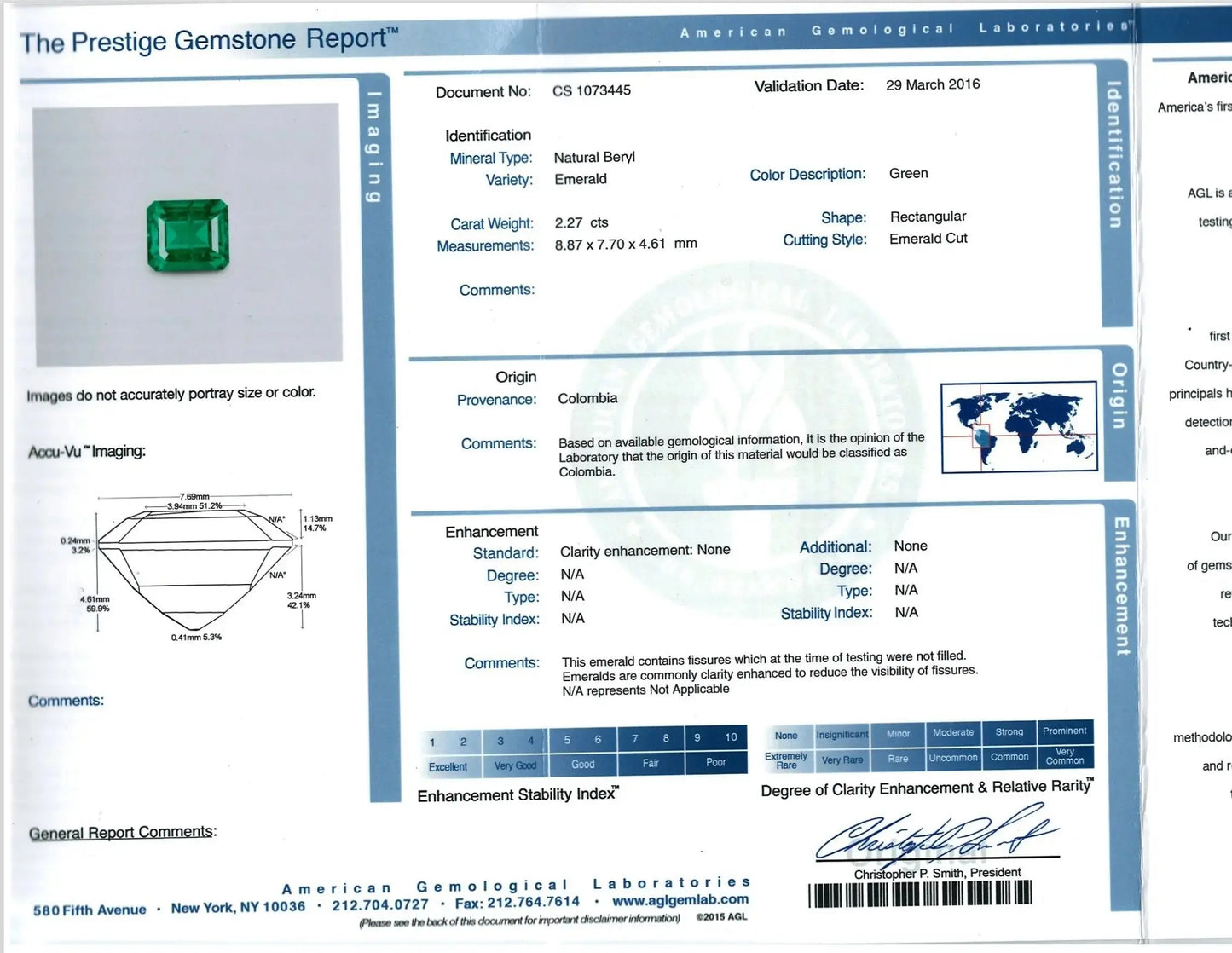 2.27ct Colombia no-oil Emerald Diamond Ring, AGL, GIA