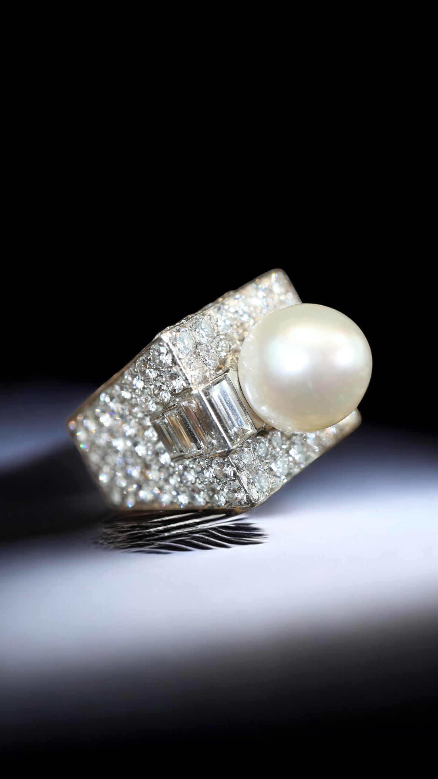 Bvlgari, Platinum Pearl Diamond Trombino Ring, GIA