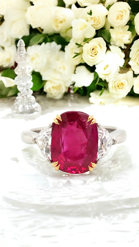Platinum 4.32ct Burma no-heat Ruby Diamond Ring, AGL