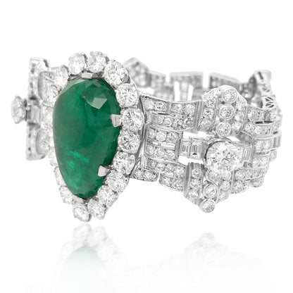 Clerc, Pear-shaped Platinum Diamond Emerald Bracelet