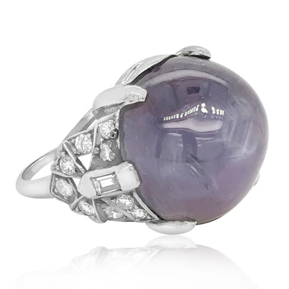 A 32.00 ct Antique Platinum Star Sapphire Diamond Ring, GIA