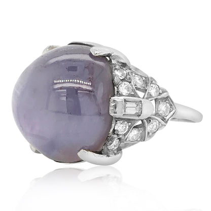 A 32.00 ct Antique Platinum Star Sapphire Diamond Ring, GIA