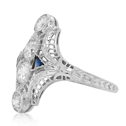 Art Deco Platinum Diamond  Sapphire Ring