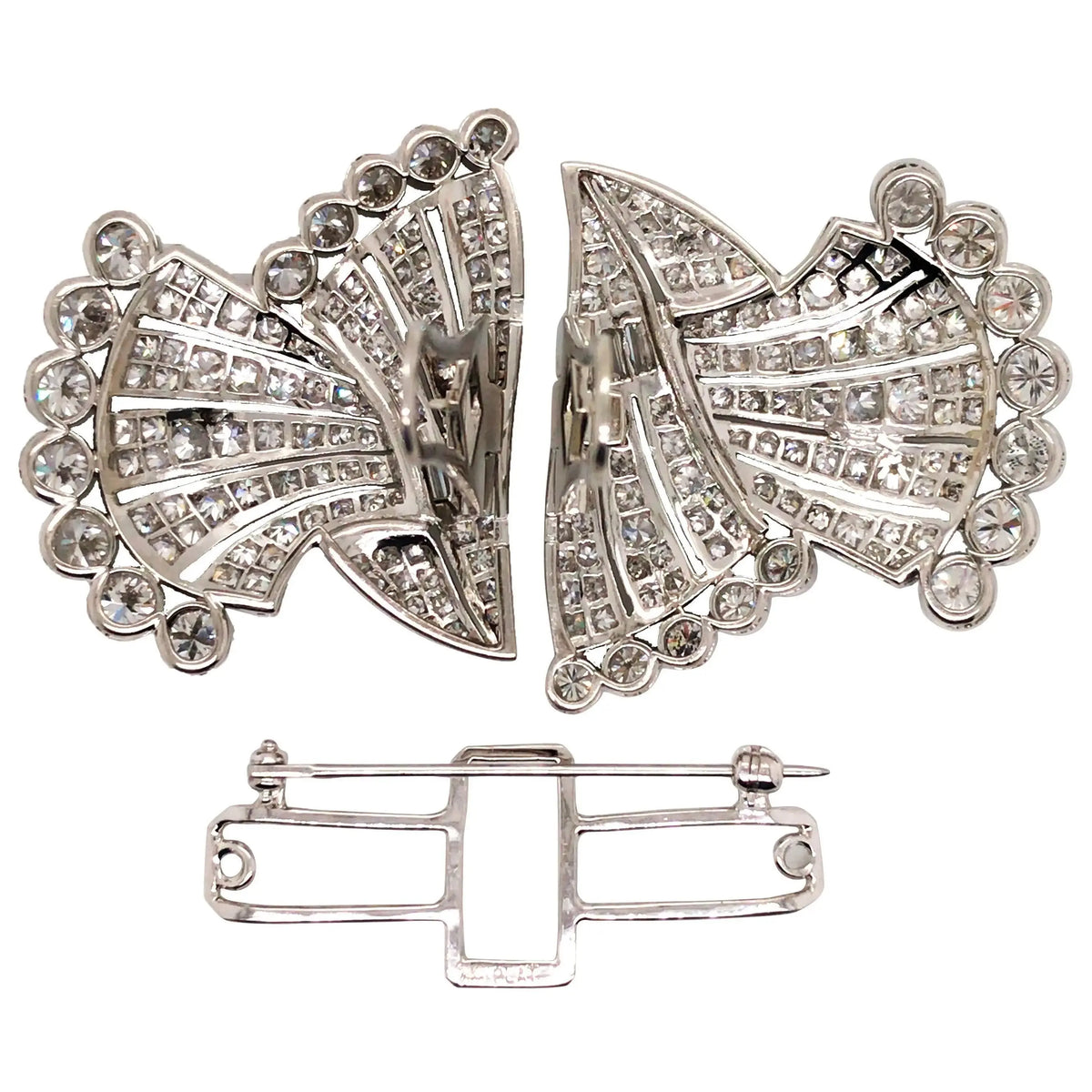 Art Deco Platinum Diamond Double-pin Brooch