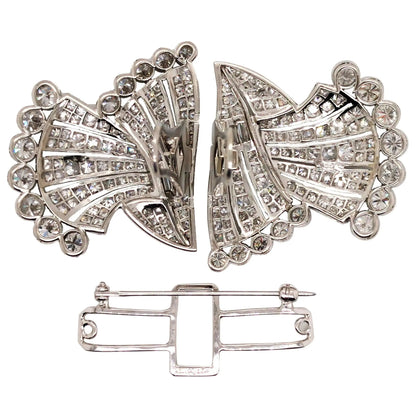 Art Deco Platinum Diamond Double-pin Brooch
