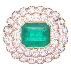 Buccellati, 18K Gold Emerald Diamond Brooch, Guild, GIA