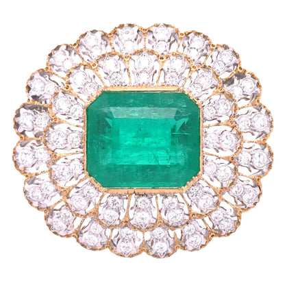 Buccellati, 18K Gold Emerald Diamond Brooch, Guild, GIA