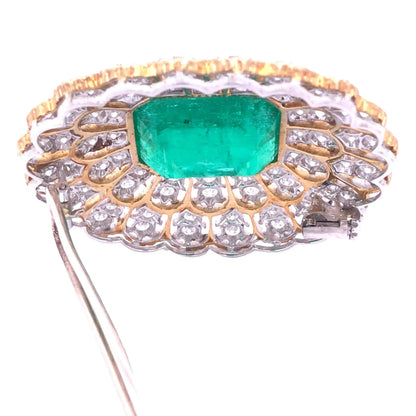 Buccellati, 18K Gold Emerald Diamond Brooch, Guild, GIA